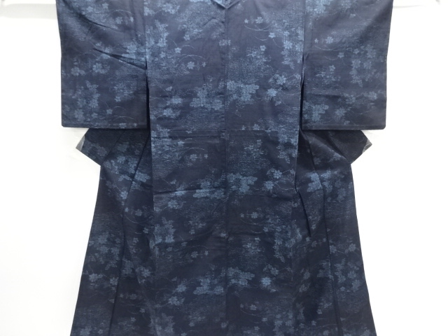 JAPANESE KIMONO / ANTIQUE FLORAL PATTERN WOVEN TSUMUGIHITOE KIMONO